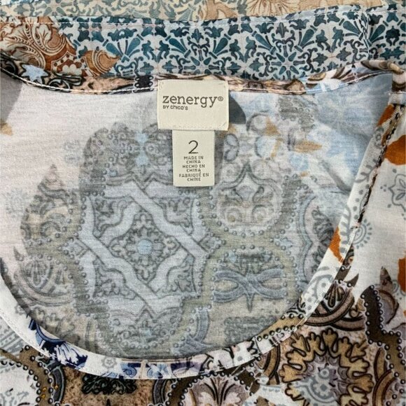 Chicos Zenergy Large Blouse Paisley Floral Short Sleeve Scoop Neck Multicolor - Picture 6 of 8